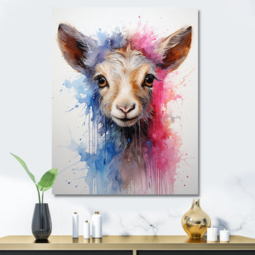 Pink and blue curious Llama portrait - Pink Llama Wall Art
